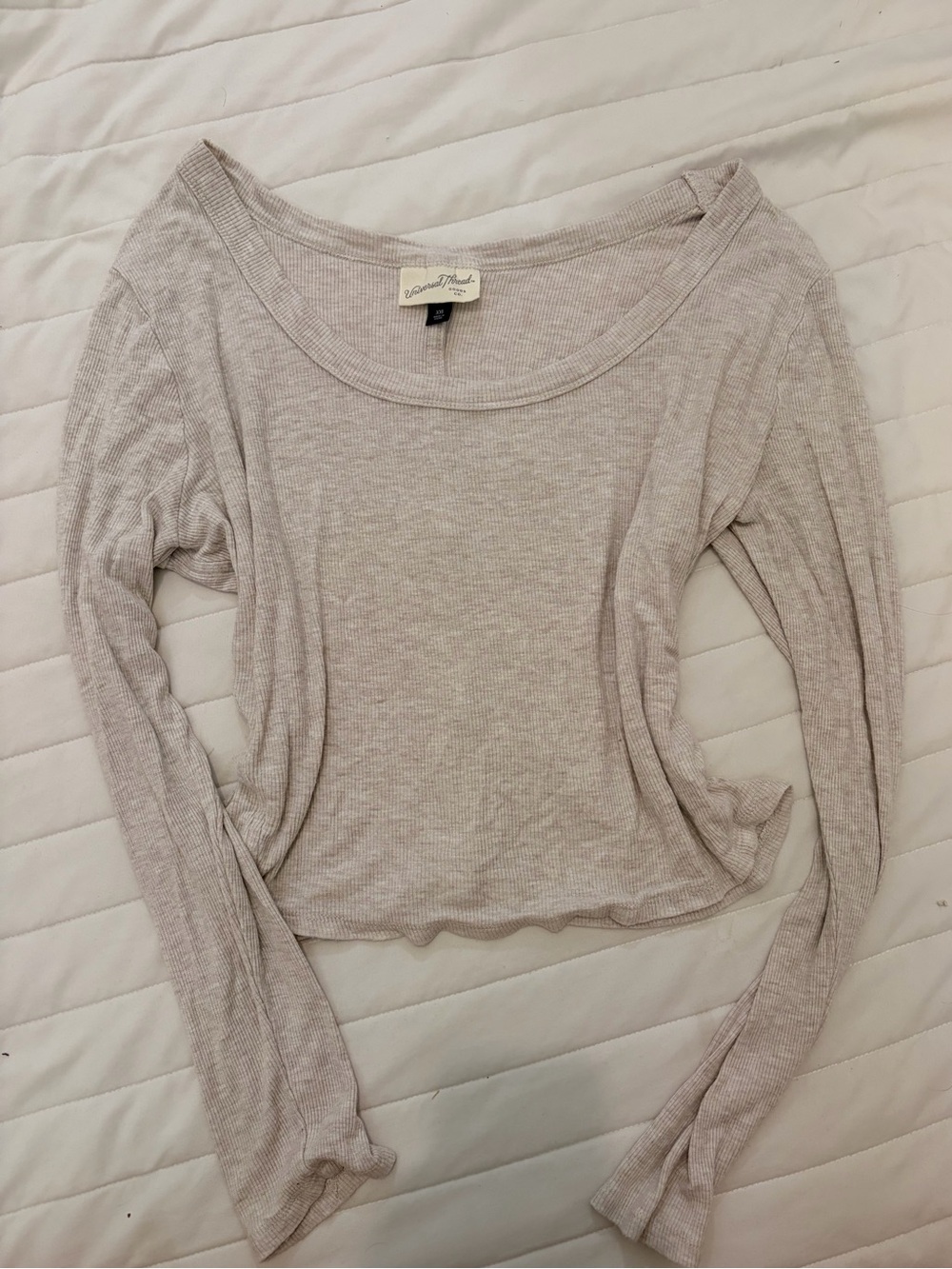 Universal Thread Light Cream Ribbed Scoop Neck Long Sleeve Top